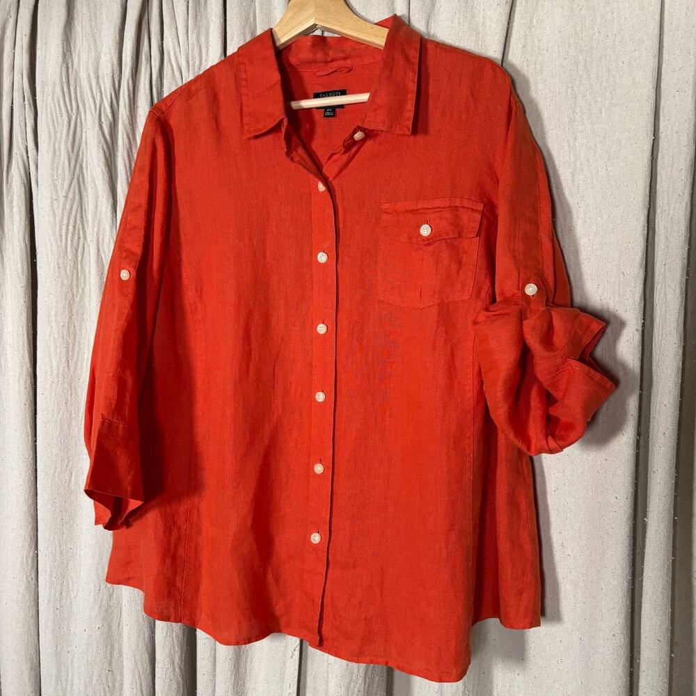 Talbots Red Button-Down Linen Shirt